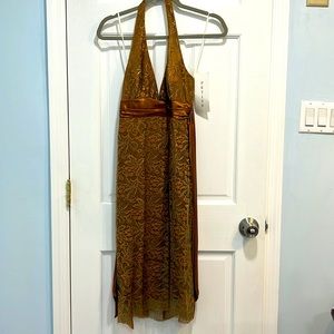 Brand New- Bari Jay - halter gold/cooper dress